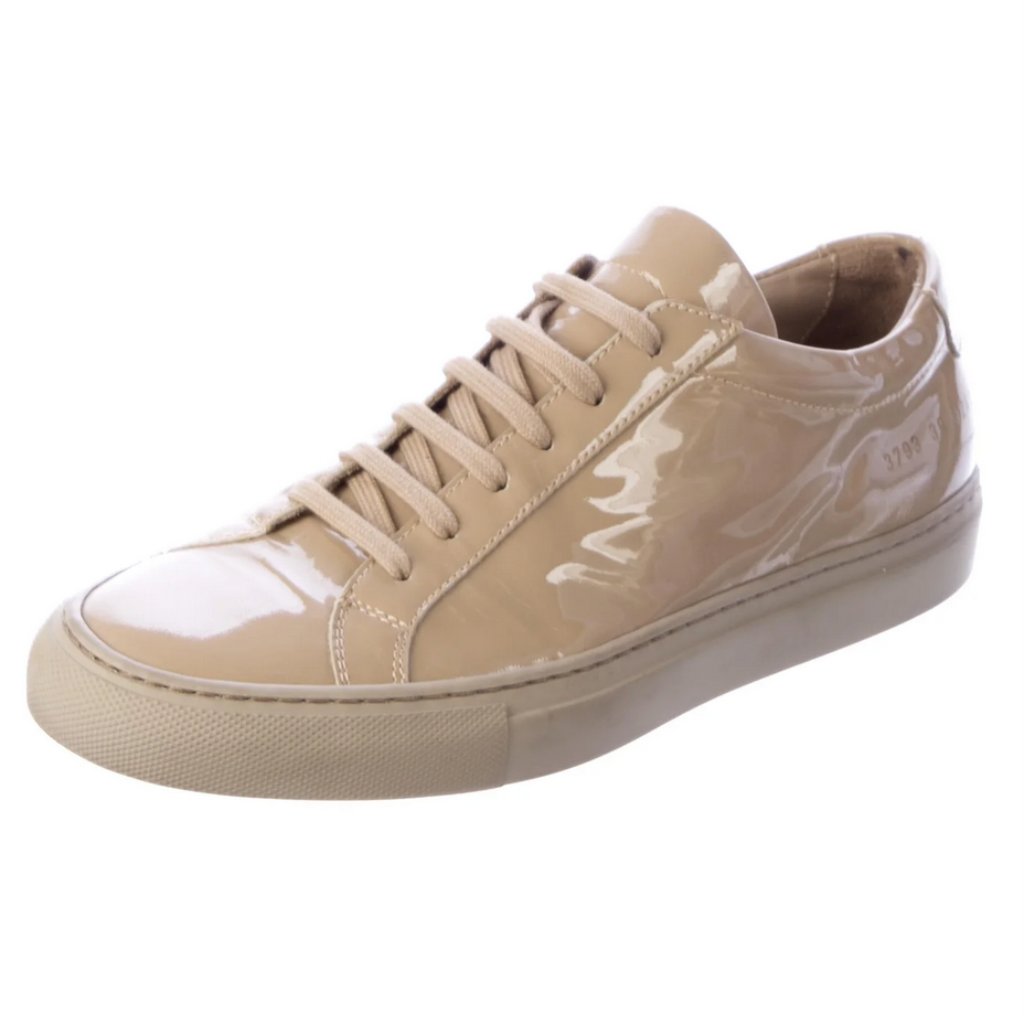Common Projects Patent Leather Achilles Low-Top Sneakers In Camel Brown